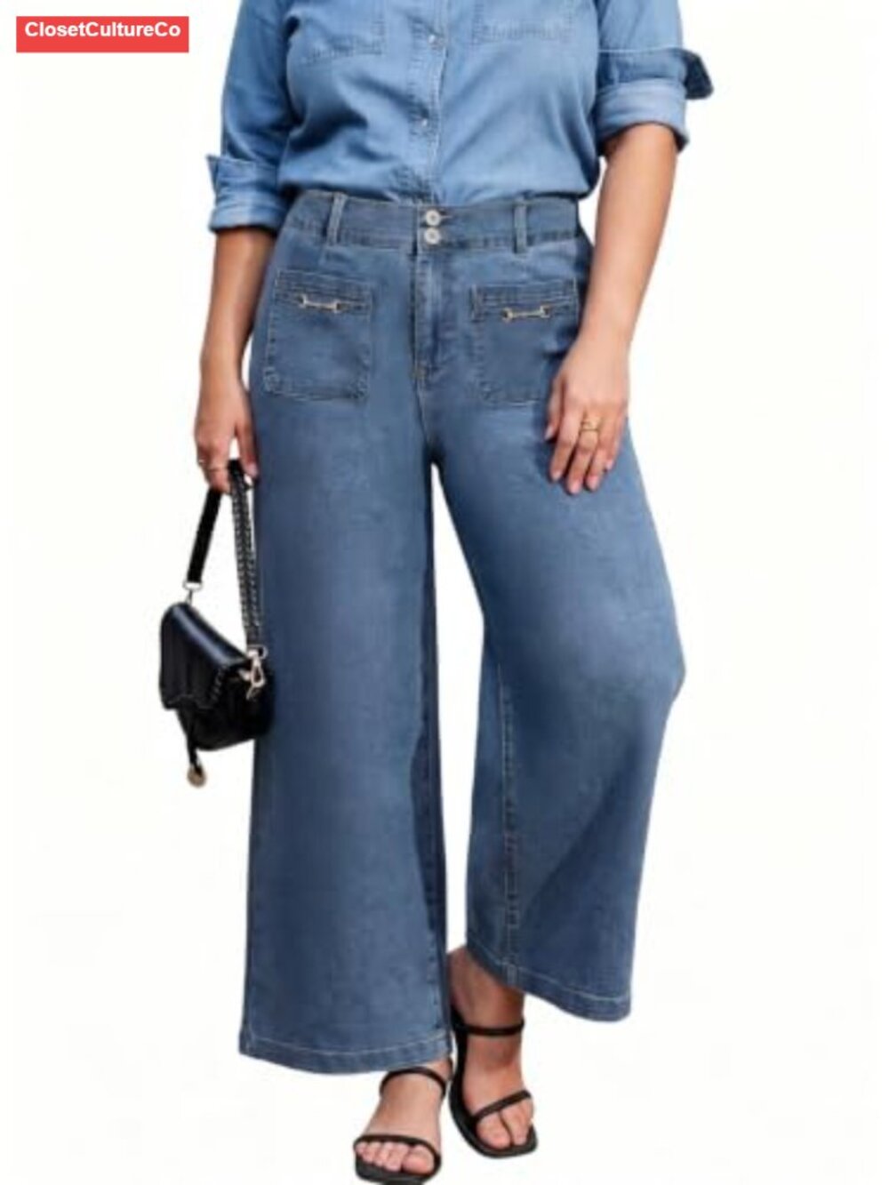 Plus Size Wide Leg High Rise Jeans Stretchy Denim Pants